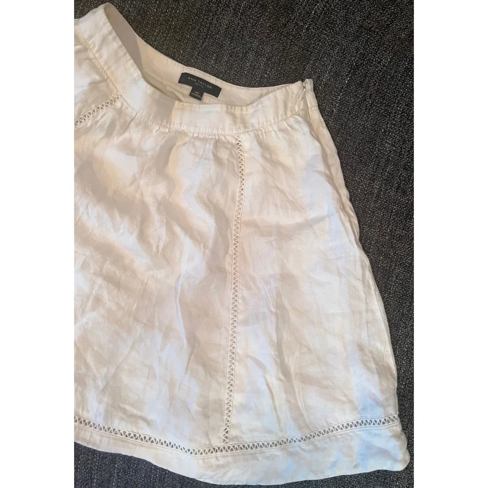 Ann Taylor Petite White Linen Blend Ladder Stitch A-Line Skirt Size 0P